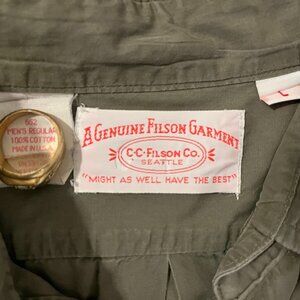 Vintage Style 652 Filson Olive Green Feather Cloth Button-Up Shirt - Made in USA